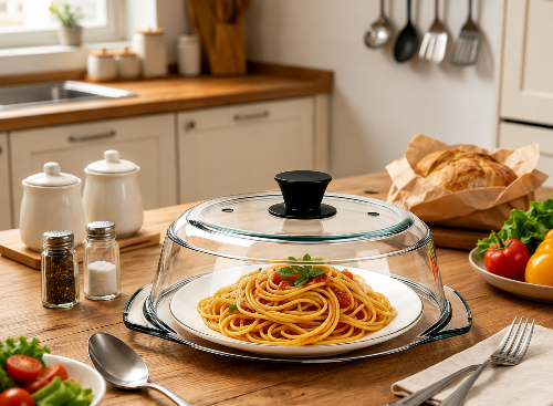 Spaghetti-sous-cloche-pour-micro-onde-en-verre-dans-une-cuisine-chaleureuse-uc