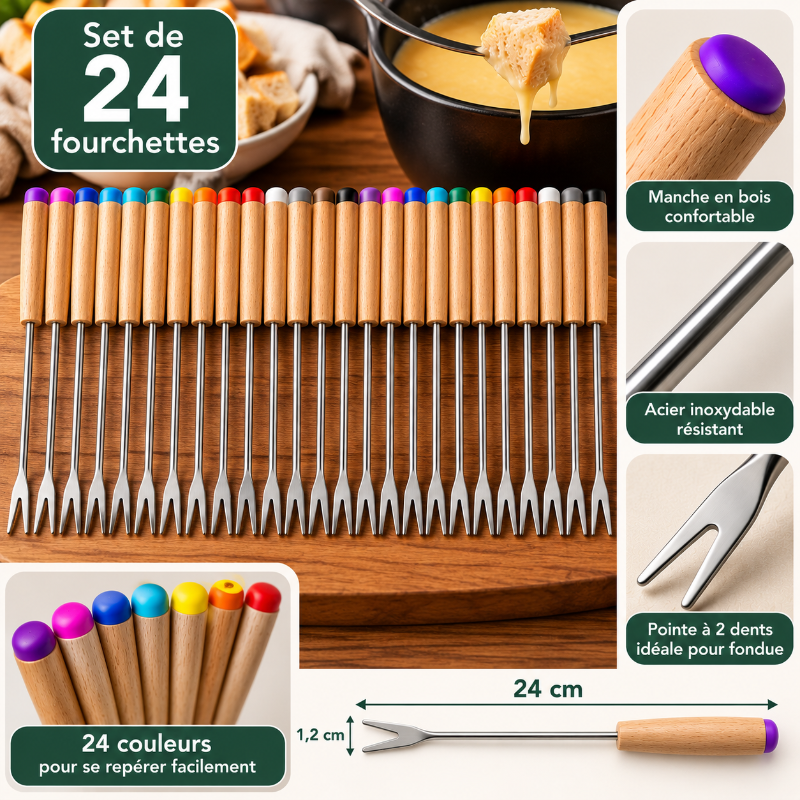 fourchettes a fondue set de 24 acier inoxydable manches bois