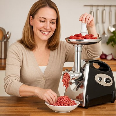 Hachoir a viande une femme hache la viande