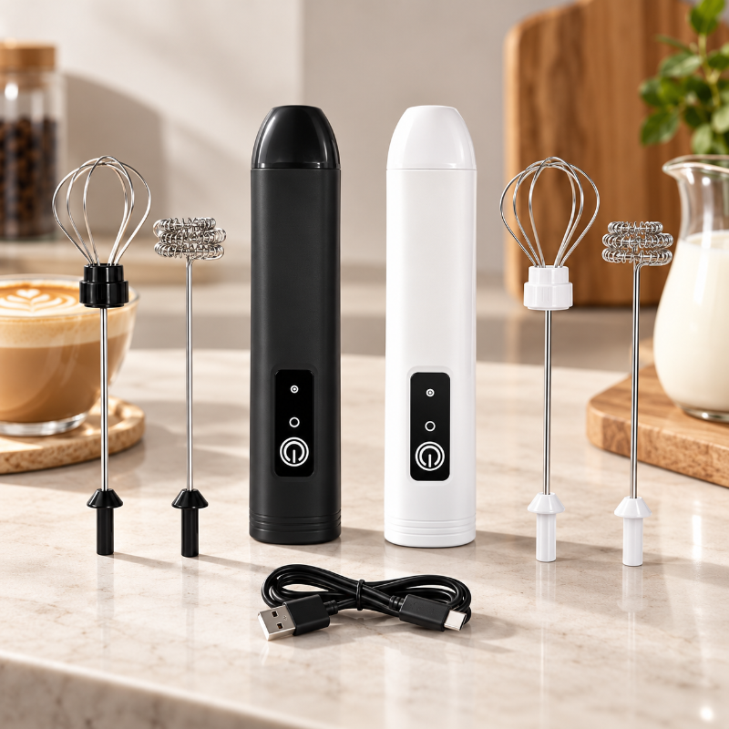 mousseur à lait électrique noir et blanc embouts interchangeables
