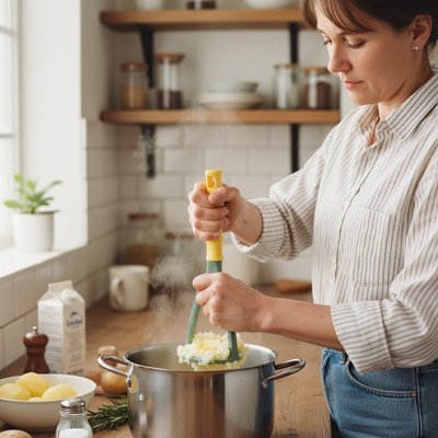 Presse purée dans une casserole en inox