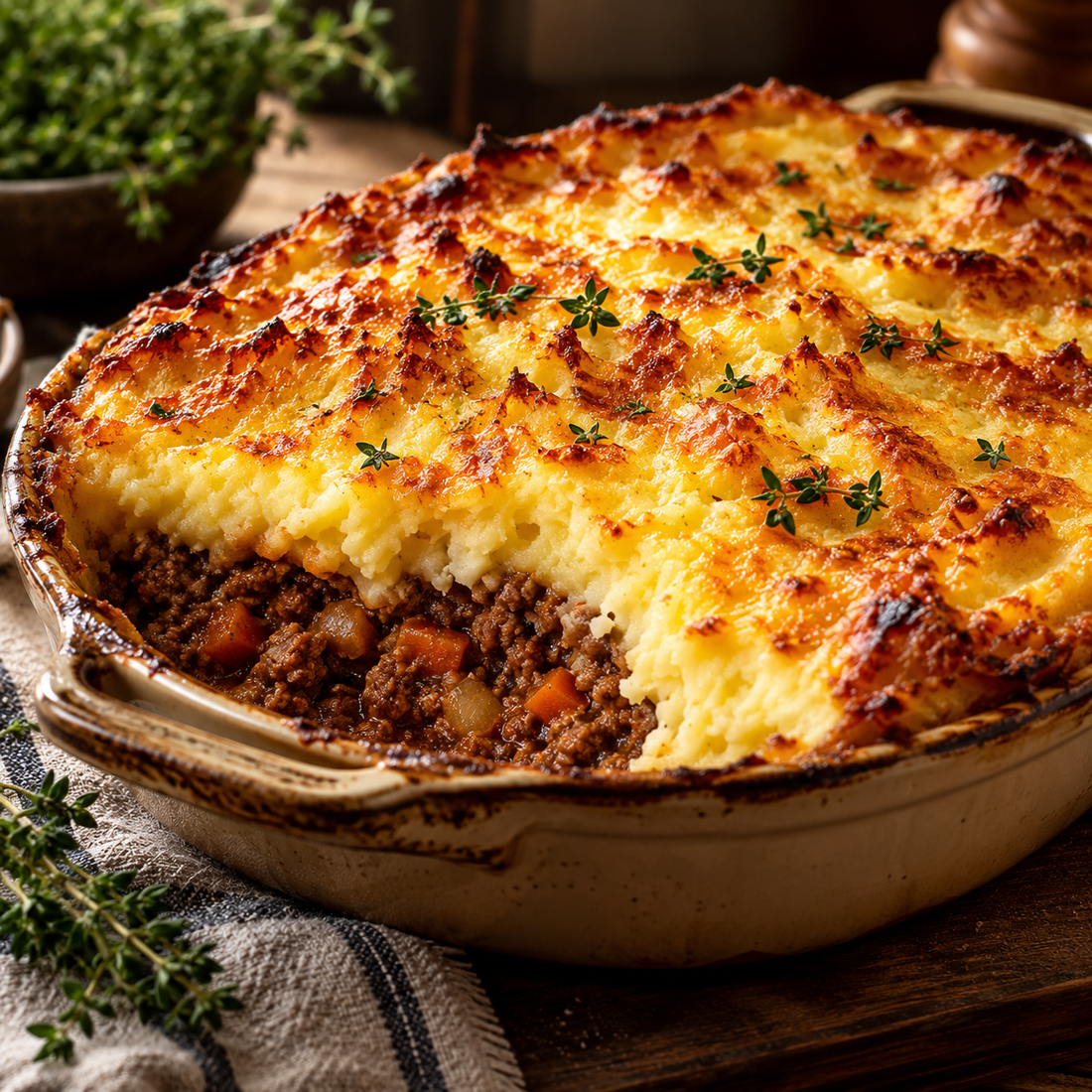 Hachis parmentier gratiné servi avec une belle croûte dorée