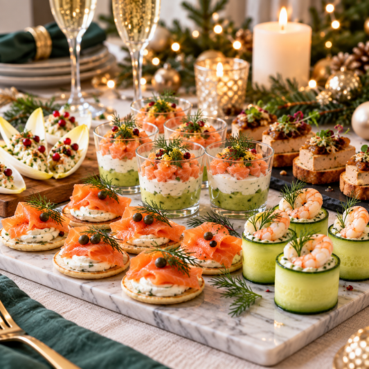 ouchées de Noël au saumon et crevettes présentées avec élégance.png
