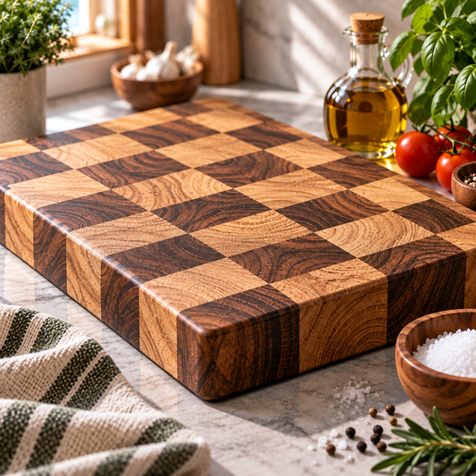 planche-a-decouper-bois-de-bout-damier-vue-premium