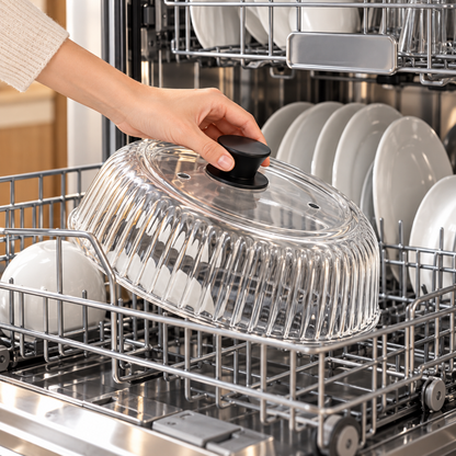 Cloche en verre strie placee au ave-vaisselle pour faciliter son entretien
