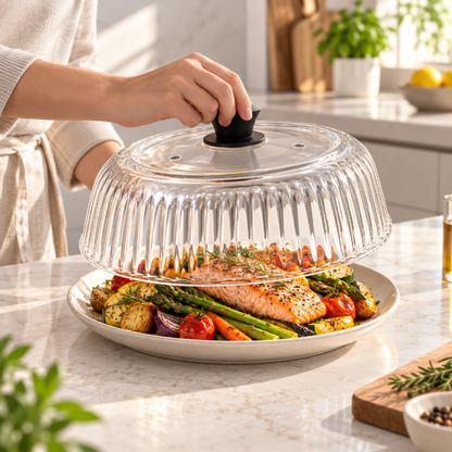 Cloche micro-ondes striee avec poignee noire