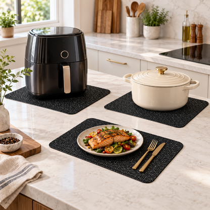 Cuisine moderne avec tapis de cuisson noirs