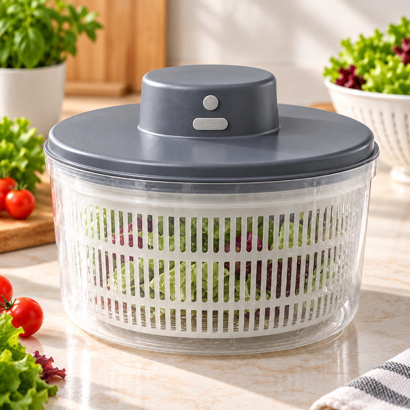 Essoreuse a salade electrique gris ardoise avec panier amovible pour egoutter les legumes