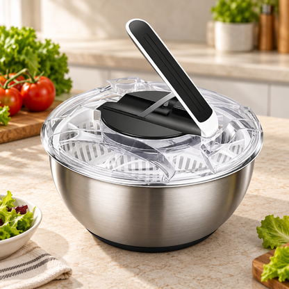 Essoreuse a salade inox manuelle avec bol ideale pour essorer rapidement et garder des salades bien croquantes
