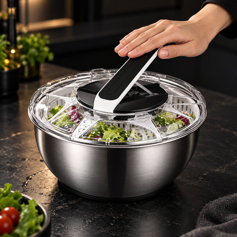Levier de pression ergonomique avec bouton stop pour un essorage rapide simple et confortable