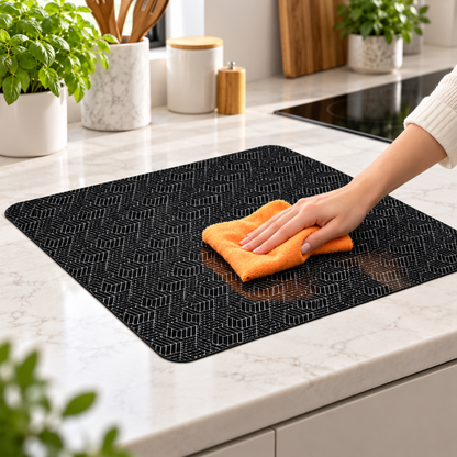 Nettoyage élégant d’un tapis de cuisine géométrique
