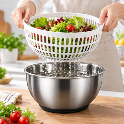 Panier amovible dessoreuse a salade inox parfait pour egoutter facilement et gagner du temps en cuisine