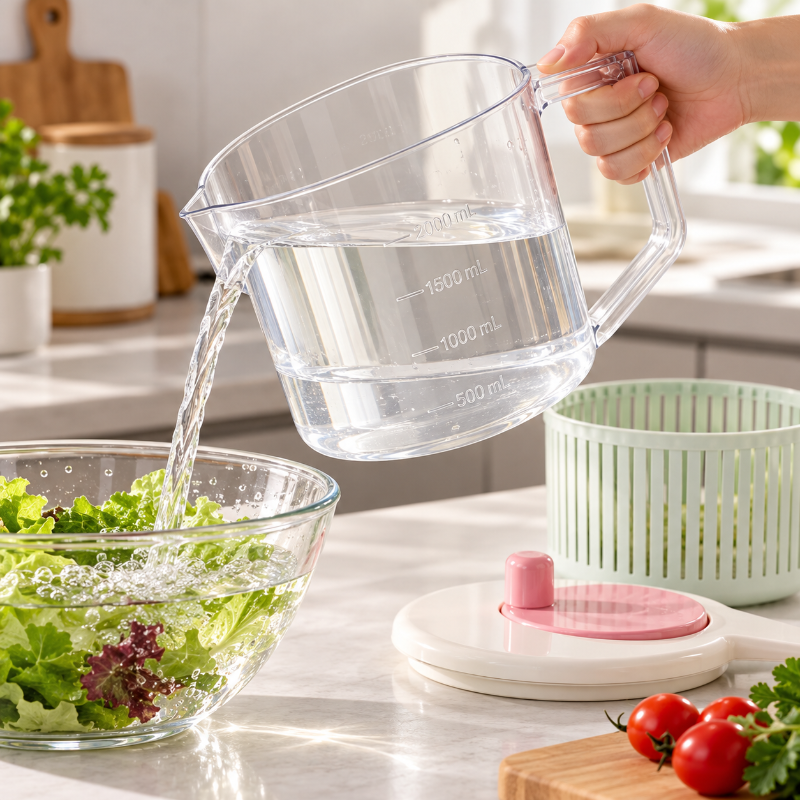 Essoreuse à salade avec bec verseur pour évacuer l eau facilement dans l évier