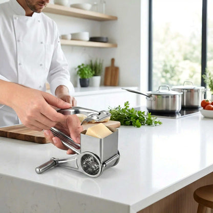 Rape-a-fromagea-manivelle-utilisation-par-un-chef