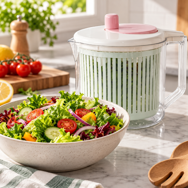 Salade fraîche servie dans un saladier après utilisation de l essoreuse à salade
