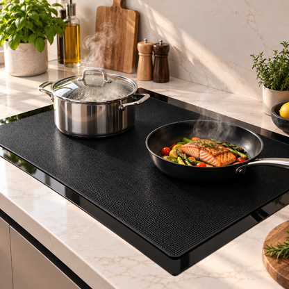 Tapis noir sur cuisiniere cuisine moderne