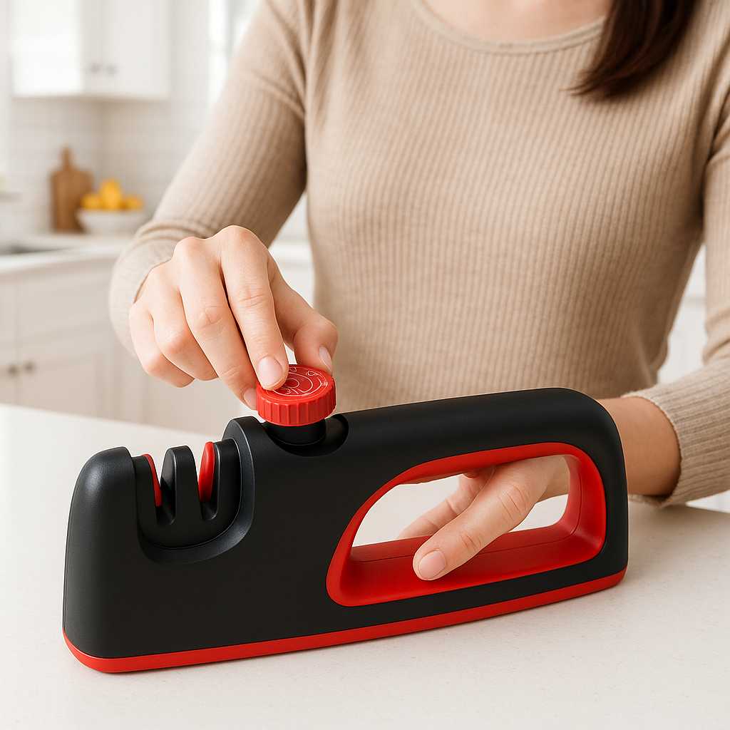 aiguiseur couteau pro une femme fait un reglages