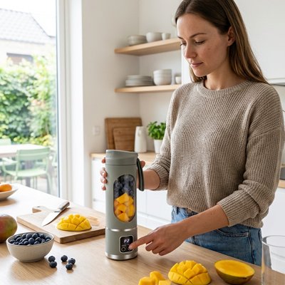 Blender smoothie rechargeable pratique pour le bureau, sport ou voyage.