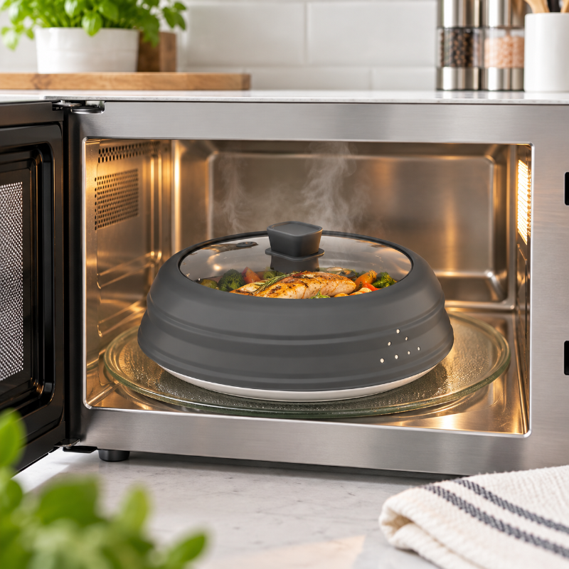 cloche micro onde grise rechauffage plat au micro ondes