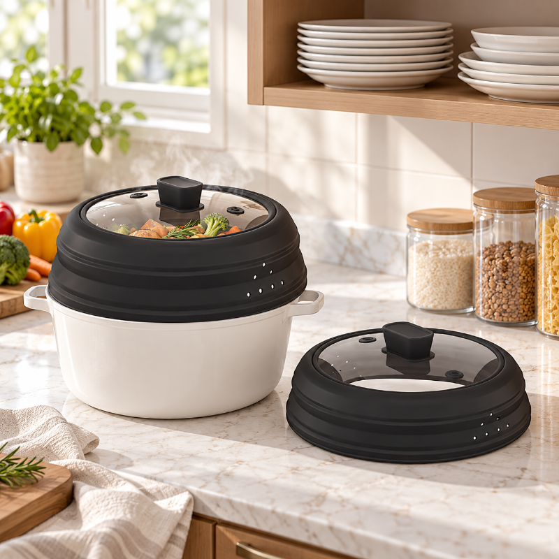 cloche micro onde pliable depliable er rangée sur comptoir