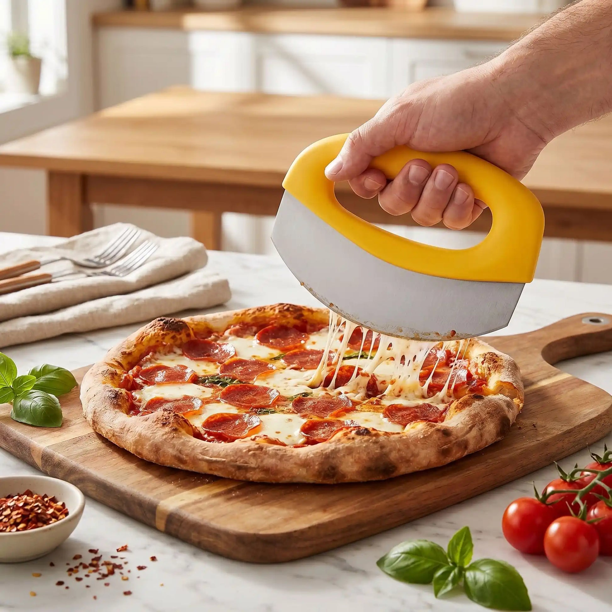 couteau a pizza jaune