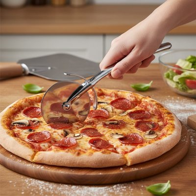 Couteau à pizza pour découpe fluide et sans blocage