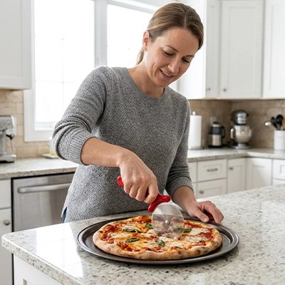Couteau à pizza pour des parts égaux et uniformes