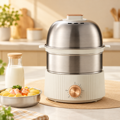 Cuiseur vapeur électrique inox multifonction au design compact et élégant