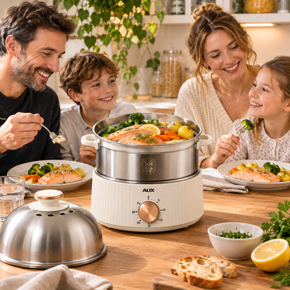 cuiseur vapeur électrique repas familial saumon legumes.