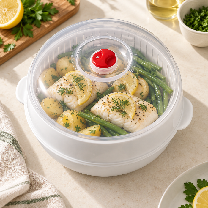 Cuiseur vapeur pour des pommes de terres haricot vert tendre et juteux