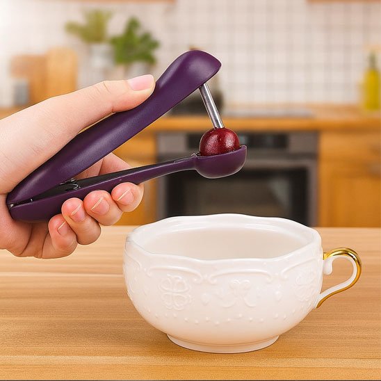 Denoyauteur cerise mauve ergonomique