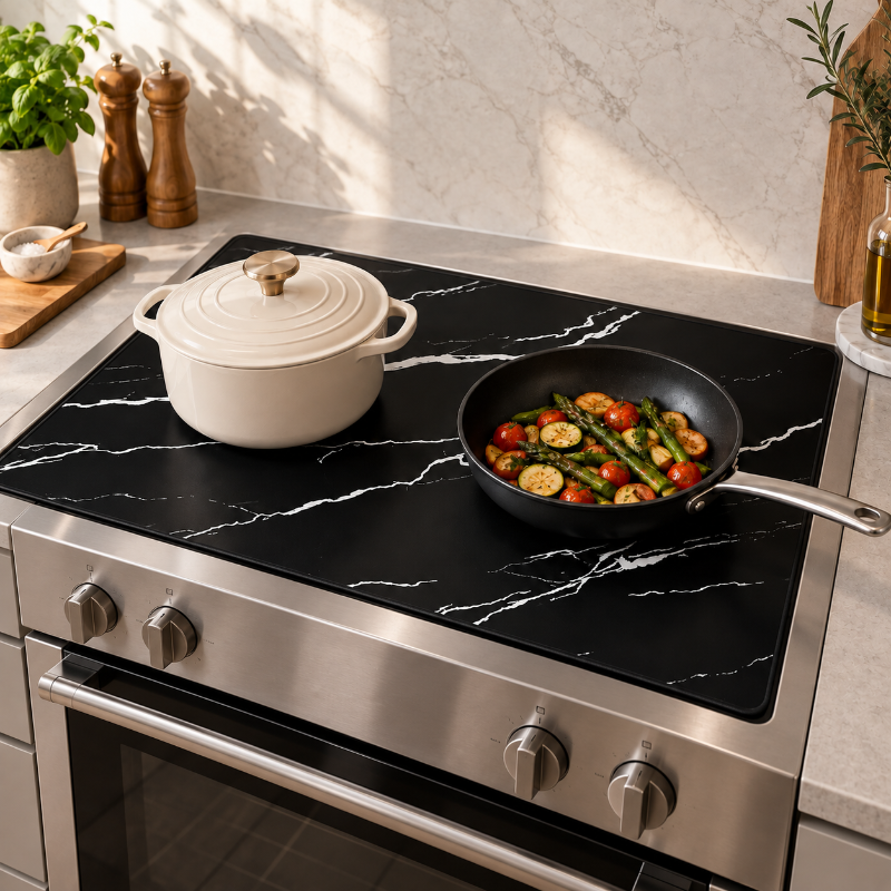 Élégance marbrée sur la cuisinière