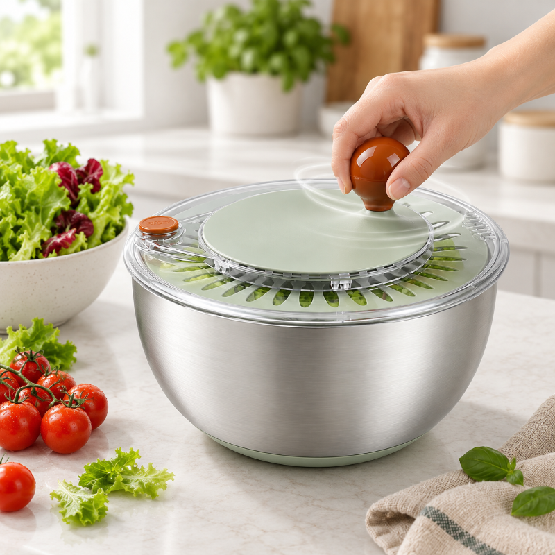 essoreuse à salade bouton stop et vidage facile pour un usage rapide