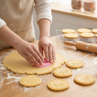 femme faisant de la patisserie avec Emporte pièce en forme de tete