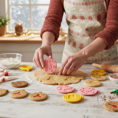 femme faisant des biscuit de noel avec Emporte piece noel 