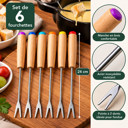 fourchettes a fondue set de 6 manche bois acier inoxydable