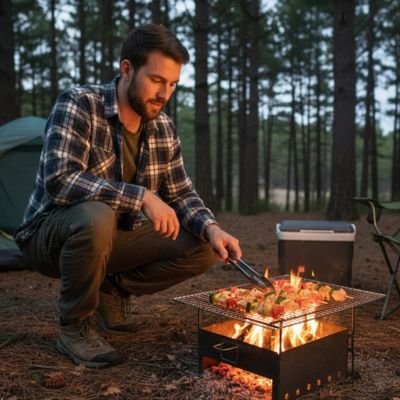 Grille barbecue portable pour charbon et feu de bois