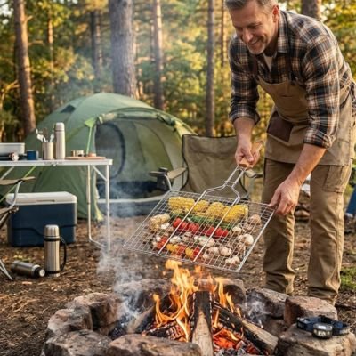 Grille barbecue​ retournez facilement vos grillades sans les perdre