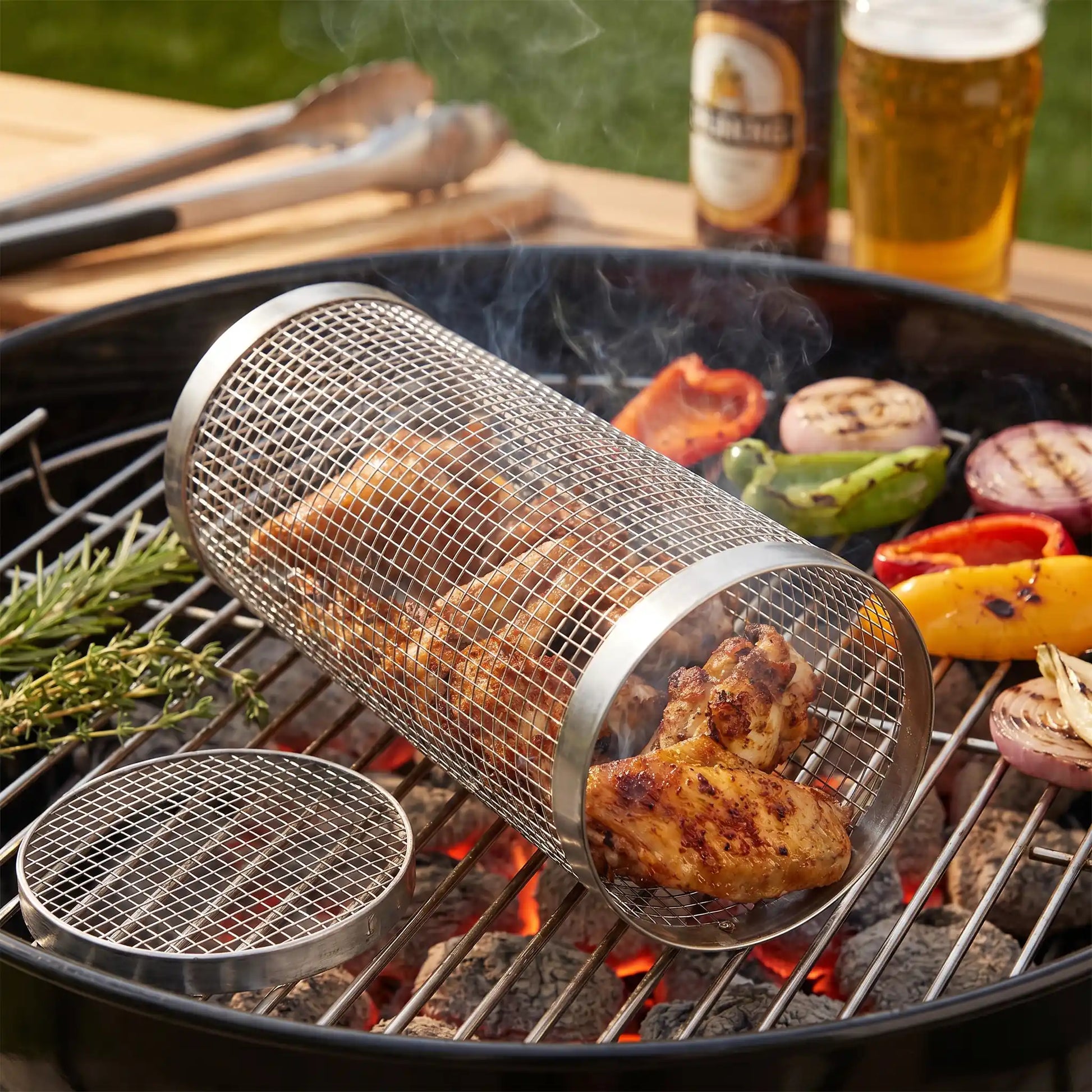 grille panier roulant barbecue ails de poulet