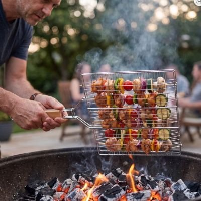 Grille pour barbecue pour viandes, poissons et légumes au grill extérieur
