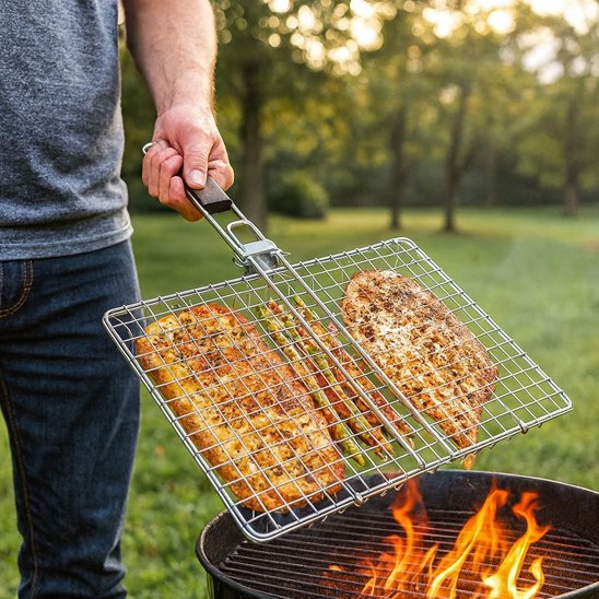 Grille pour barbecue support BBQ pliable pour cuisson en extérieur