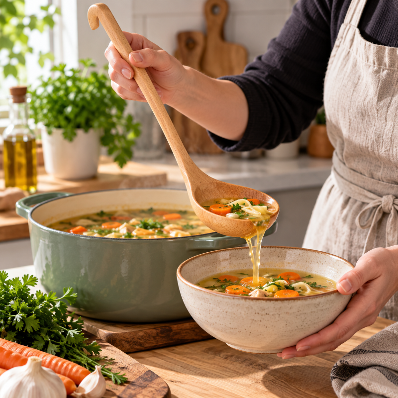 louche en bois manche long service facile des soupes univers culinaire