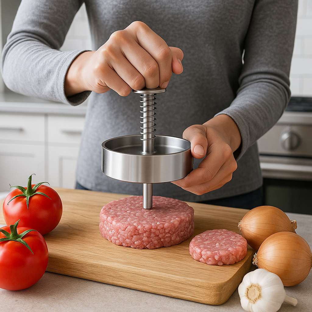 moule a steak hache en inox femme qui fait des steaks