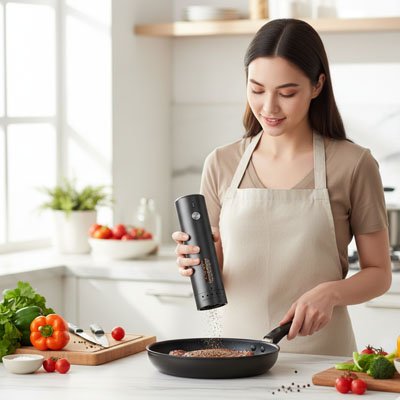 Moulin à poivre électrique​ Outil cuisine ergonomique pour sel poivre épices