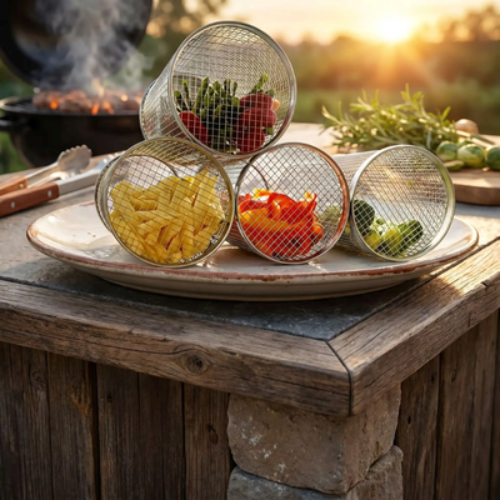 panier grille barbecue roulant grillade legumes