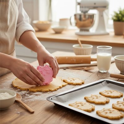 pate-a-biscuit-dans-un-plateau-pour-cuisson-Emporte pièce 