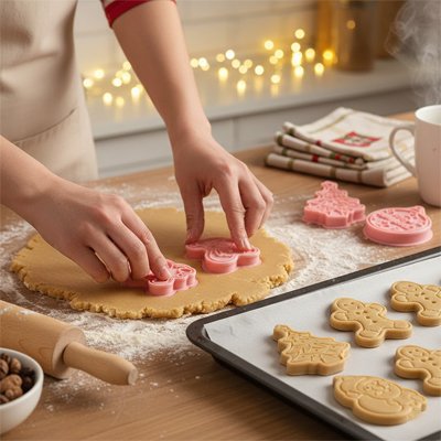 pate a biscuit dans une plateau de cuisson faite par lEmporte piece noel 