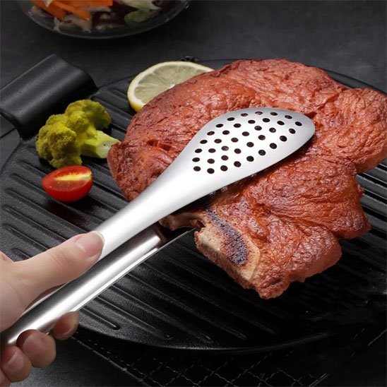 Pince cuisine​ inox anti-chaleur pour barbecue et service alimentaire sécurisé