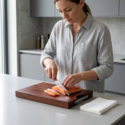Planche à découper bois concu avec la methode bout de bois
