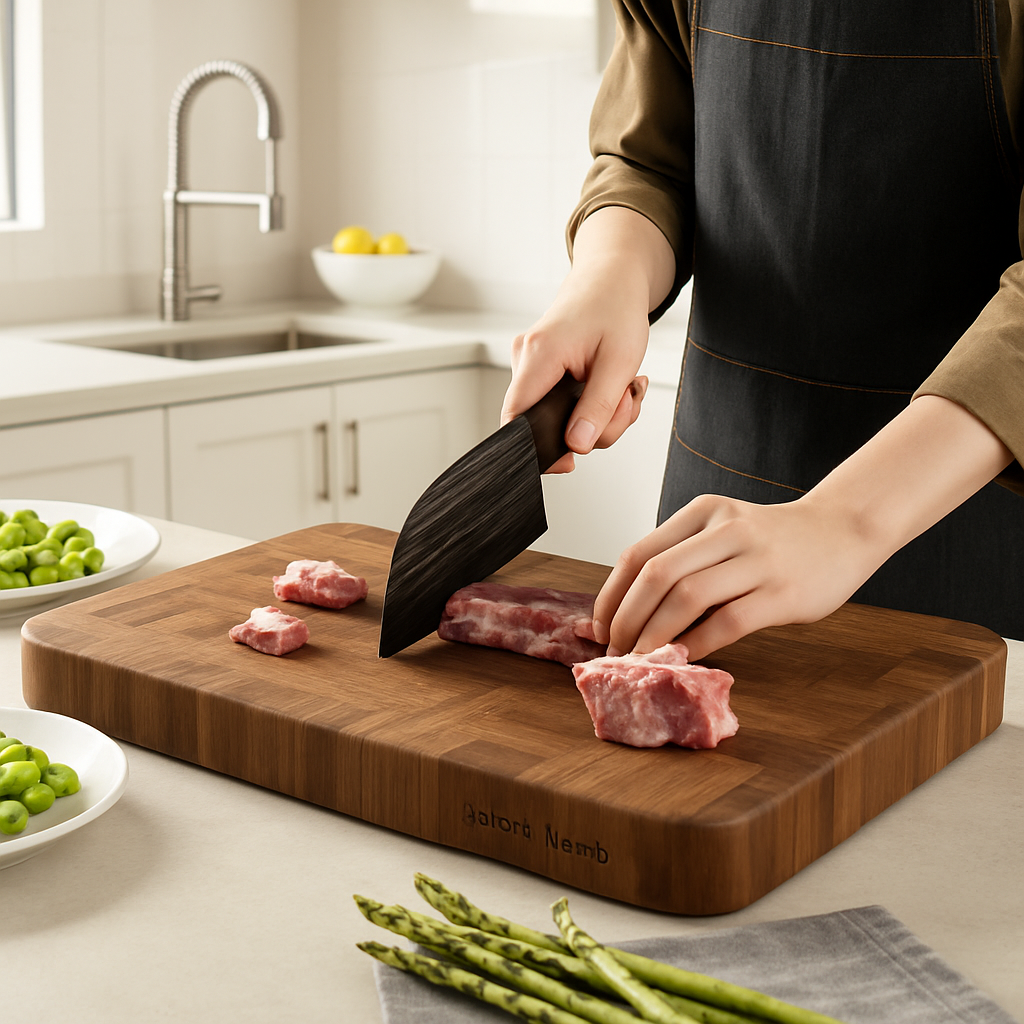 planche-a-decouper-bois-utilise-par-un-chef
